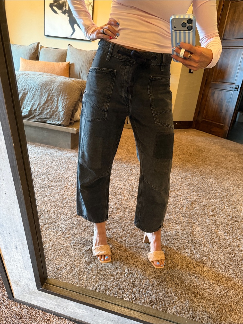 Free People Cropped Patchwork Jeans in Charcoal Gray